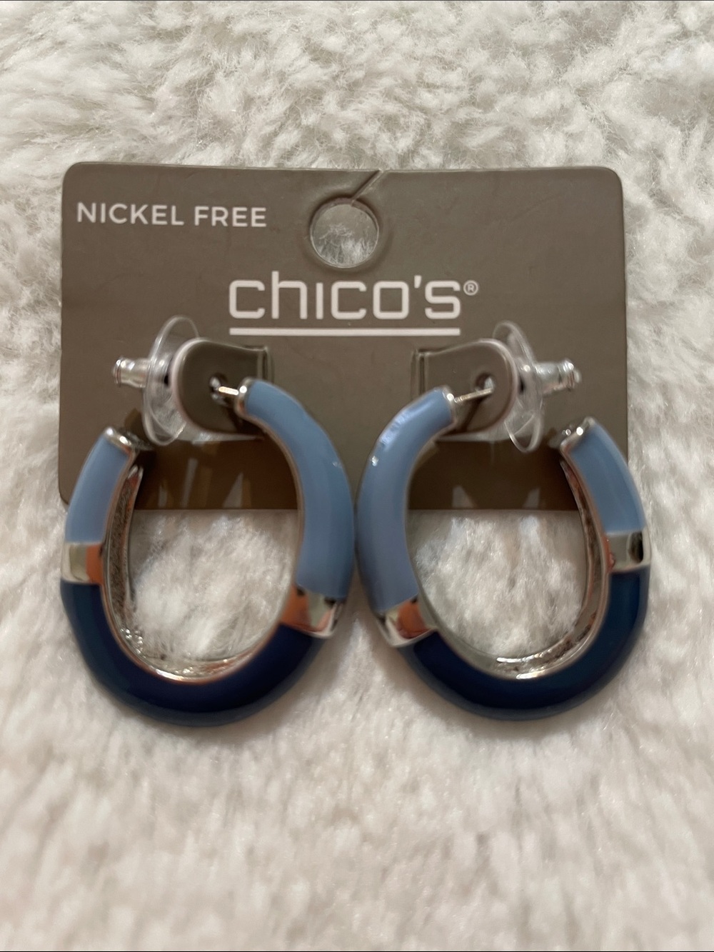 Chico's Two-Tone Light and Navy Blue Hoop Earrings